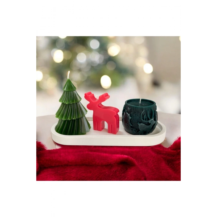 Yılbaşı / Noel / Christmas Temalı Aromaterapik Doğal Soya Wax Dekoratif 3lü Mum Seti