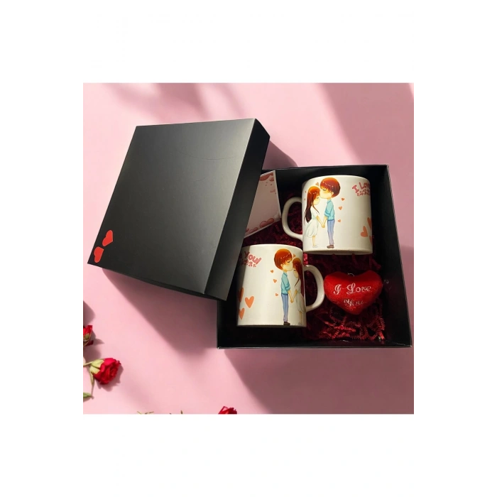 Özel Günler Için Özel Kutusunda 2li Kupa Seti (2 ADET KUPA KALP ANAHTARLIK NOT KARTI)