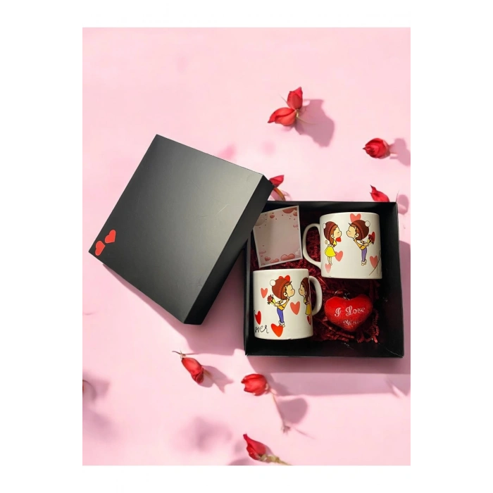 Sevgililer Günü Özel Kutusunda 2li Kupa Seti (2 ADET KUPA KALP ANAHTARLIK NOT KARTI)