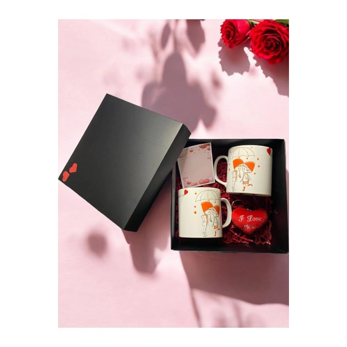 Sevgililer Günü Özel Kutusunda 2li Kupa Seti (2 ADET KUPA KALP ANAHTARLIK NOT KARTI)