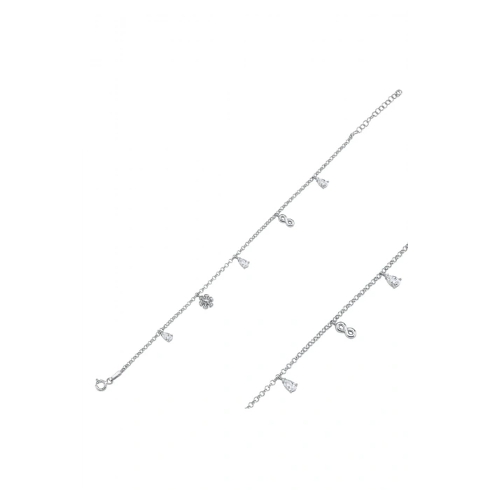 925 Ayar Gümüş Sallantılı Figürlü Doç Zincirli Şans Bilekliği - Anneler Günü