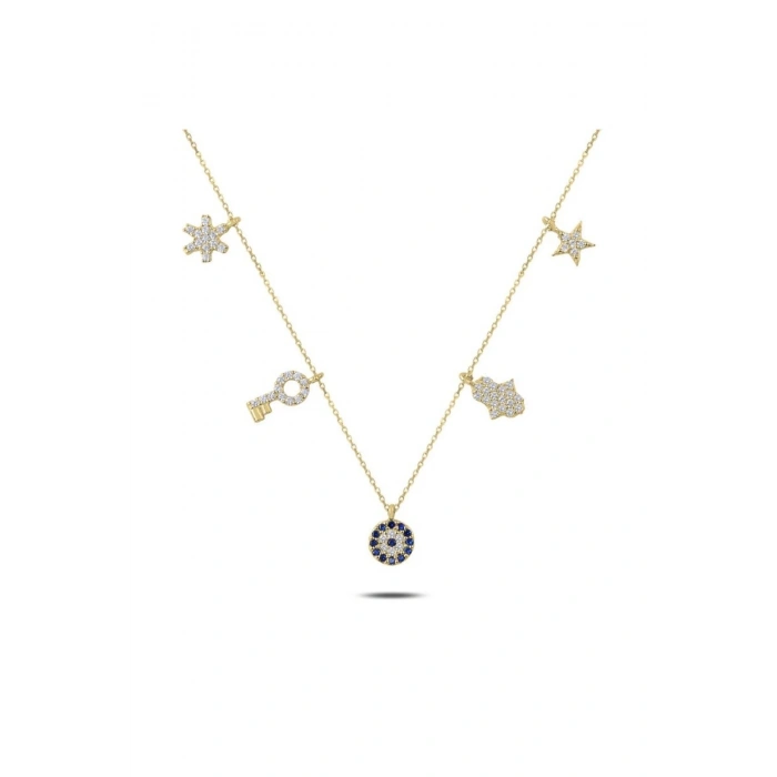 925 Ayar Gümüş Zirkon Taşlı Sallantılı Şans Kolyesi - Anneler Günü