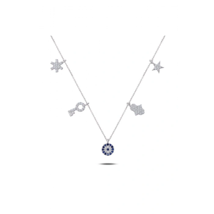 925 Ayar Gümüş Zirkon Taşlı Sallantılı Şans Kolyesi - Anneler Günü