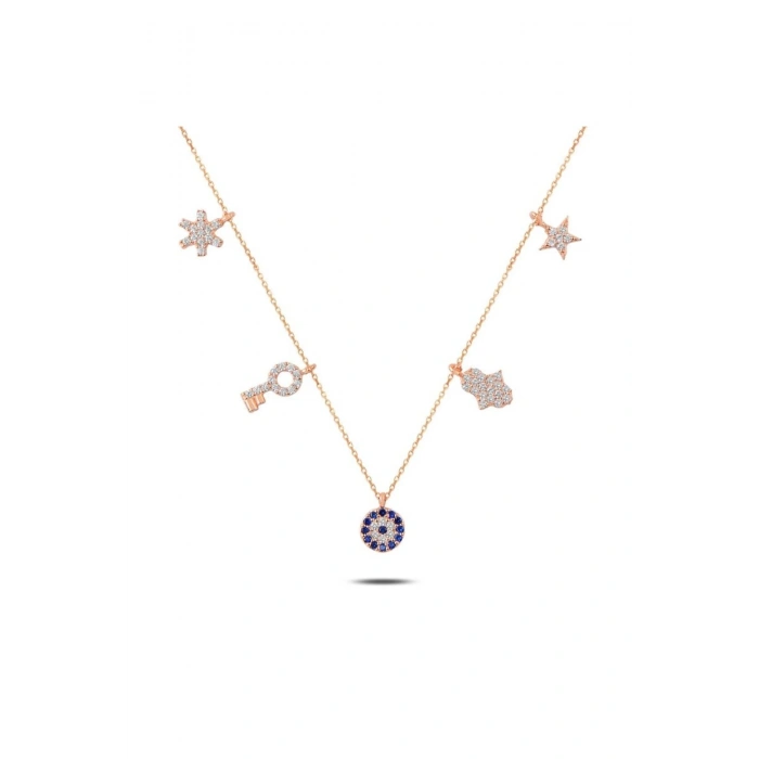 925 Ayar Gümüş Zirkon Taşlı Sallantılı Şans Kolyesi - Anneler Günü