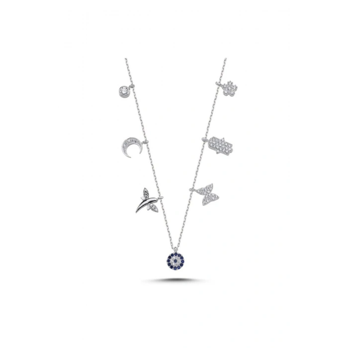 925 Ayar Gümüş Zirkon Taşlı Sallantılı Şans Kolyesi Model 2 - Anneler Günü