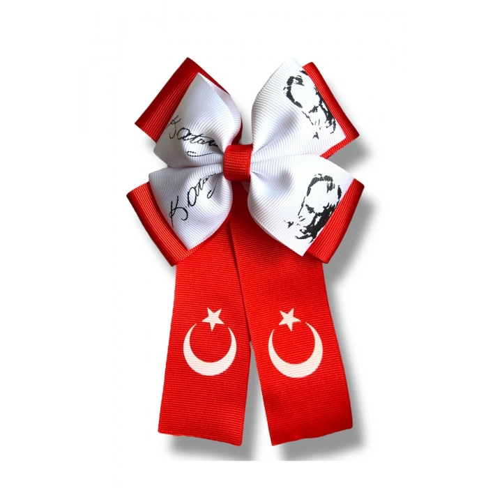 23 Nisan Türk Bayrağı Atatürk Fiyonk Kız Çocuk Kaliteli Grogren Kurdele Toka