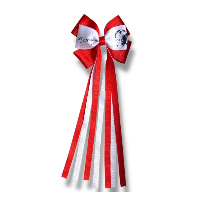 KIRMIZI BEYAZ TÜRK BAYRAĞI ATATÜRK FİYONK KIZ ÇOCUK KALİTELİ GROGREN KURDELE TOKA