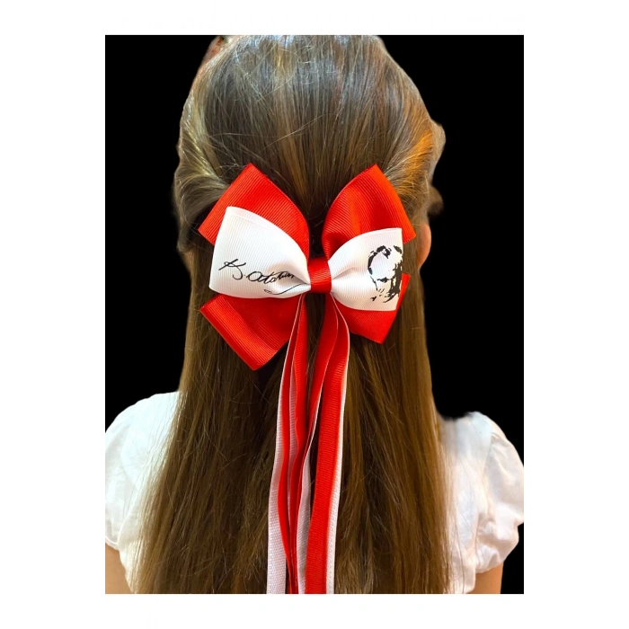 KIRMIZI BEYAZ TÜRK BAYRAĞI ATATÜRK FİYONK KIZ ÇOCUK KALİTELİ GROGREN KURDELE TOKA