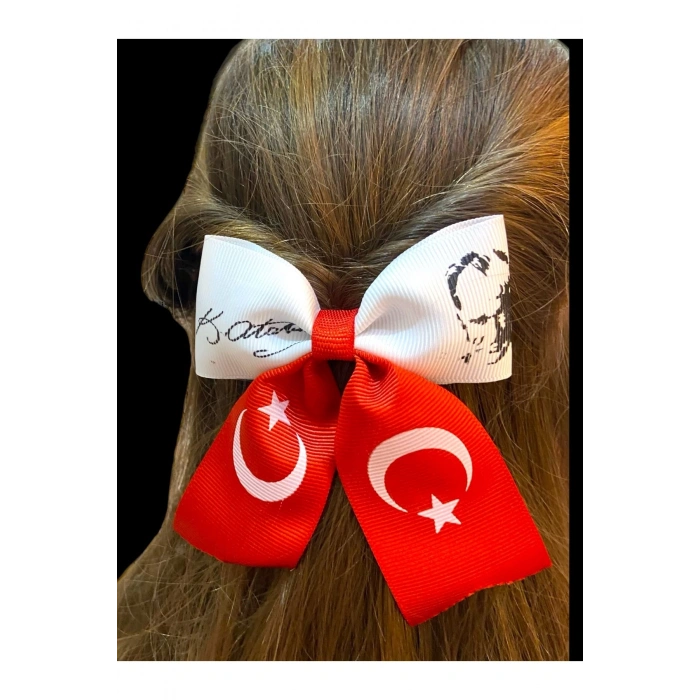 23 Nisan Türk Bayrağı Atatürk Fiyonk Kız Çocuk Kaliteli Grogren Kurdele Toka