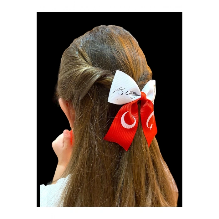 23 Nisan Türk Bayrağı Atatürk Fiyonk Kız Çocuk Kaliteli Grogren Kurdele Toka