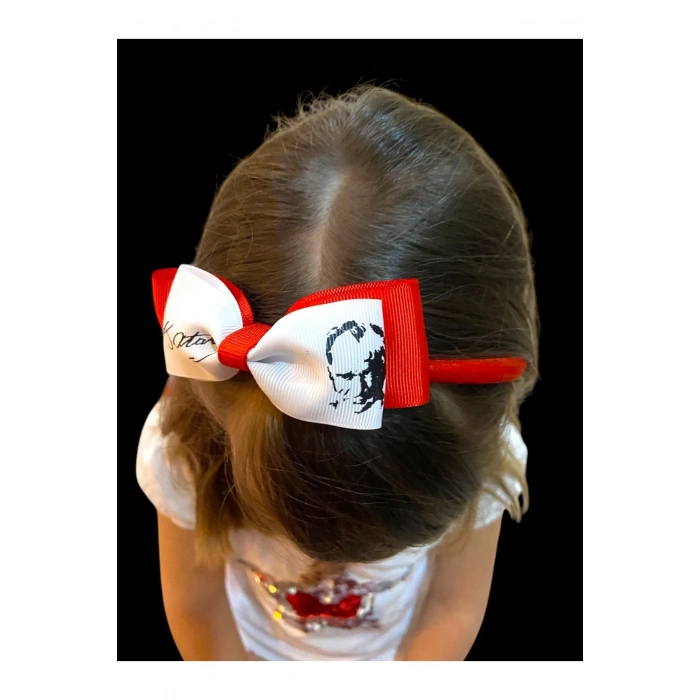 Türk Bayrağı Atatürk Fiyonk Kız Çocuk Kaliteli Grogren Kurdele Taç