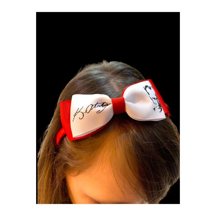 Türk Bayrağı Atatürk Fiyonk Kız Çocuk Kaliteli Grogren Kurdele Taç