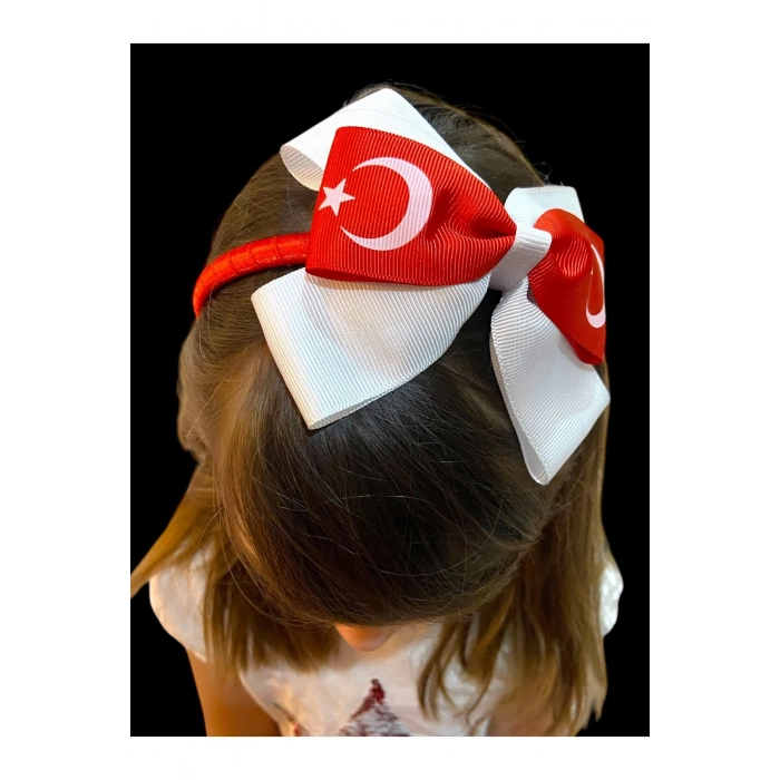 Türk Bayrağı Atatürk Fiyonk Kız Çocuk Kaliteli Grogren Kurdele Taç