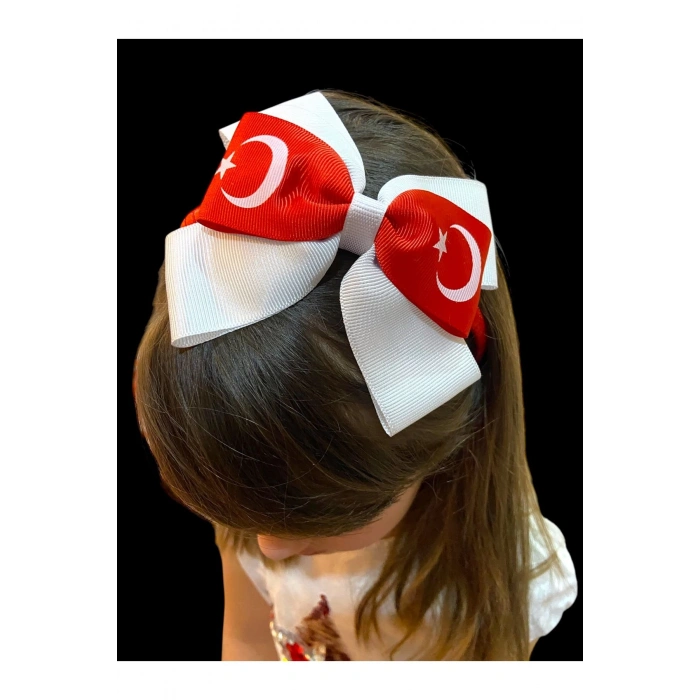 Türk Bayrağı Atatürk Fiyonk Kız Çocuk Kaliteli Grogren Kurdele Taç