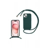 iPhone 15 Cep Telefonu İpli Zincirli Slikon Kılıf - Kordonlu Çanta Kılıf - TPU Tamponlu
