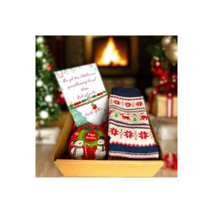 Yılbaşı Hediye Kutusu Noel Temalı Kadın / Genç Kız Aromaterapi Mum & Havlu Çorap & Şans Bilekliği