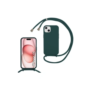 iPhone 15 Cep Telefonu İpli Zincirli Slikon Kılıf - Kordonlu Çanta Kılıf - TPU Tamponlu