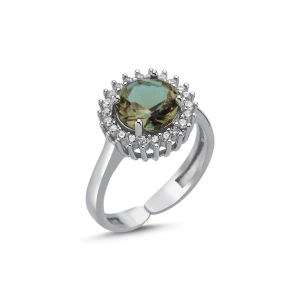 925 Ayar Gümüş Sultanit Zirkon Taşlı Yuvarlak Kesim Ayarlanabilir Boylu Tektaş Yüzük - Anneler Günü