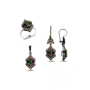 925 Ayar Gümüş Otantik Zirkon Taşlı Set Zincirli - Anneler Günü