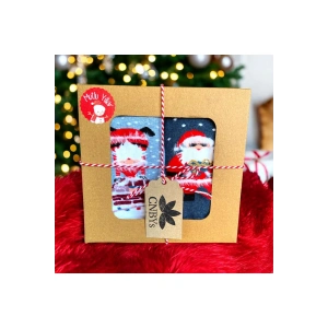 Yılbaşı / Noel / Christmas Temalı Hediye Kutulu Çocuk 2li Havlu Çorap Seti