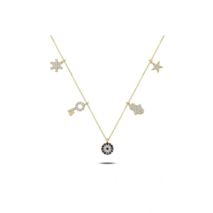 925 Ayar Gümüş Zirkon Taşlı Sallantılı Şans Kolyesi - Anneler Günü