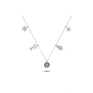 925 Ayar Gümüş Zirkon Taşlı Sallantılı Şans Kolyesi - Anneler Günü