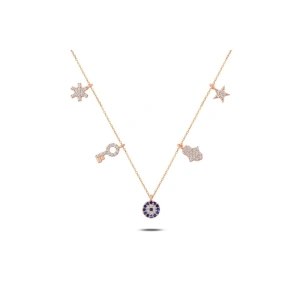 925 Ayar Gümüş Zirkon Taşlı Sallantılı Şans Kolyesi - Anneler Günü