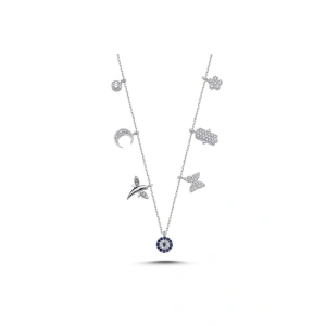 925 Ayar Gümüş Zirkon Taşlı Sallantılı Şans Kolyesi Model 2 - Anneler Günü