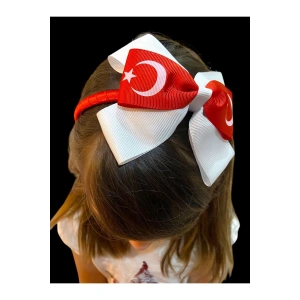 Türk Bayrağı Atatürk Fiyonk Kız Çocuk Kaliteli Grogren Kurdele Taç