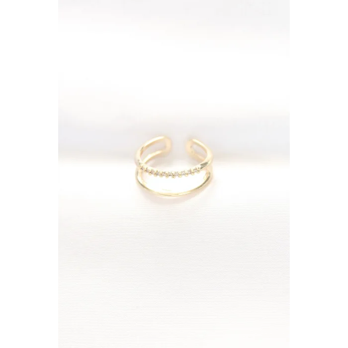 2li Görünümlü Su Yolu Tasarımlı Gold Renk Ayarlanabilir Yüzük