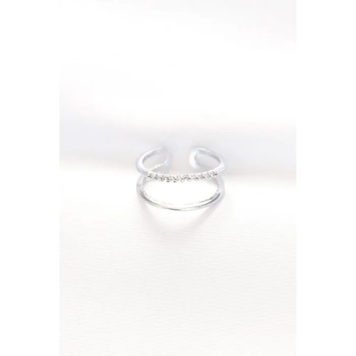 2li Görünümlü Su Yolu Tasarımlı Silver Renk Ayarlanabilir Yüzük