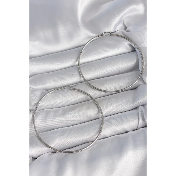 316 Çelik Gümüş Renk 63 mm Halka Model Kadın Küpe