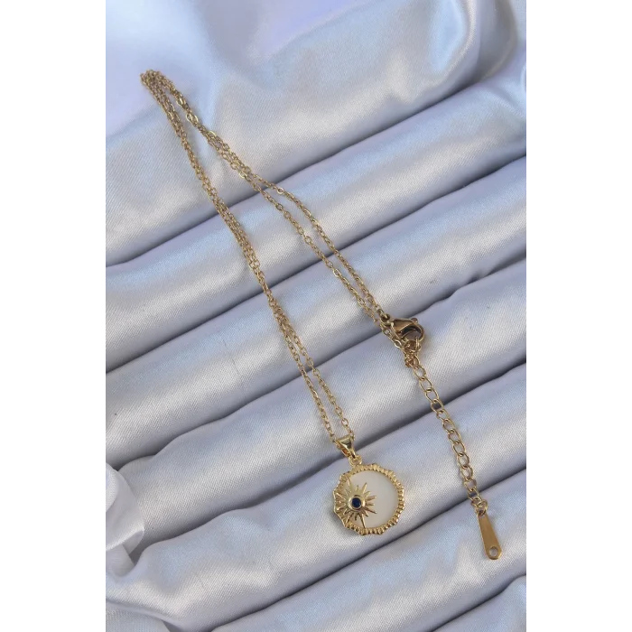 316L Çelik Altın Renk Zirkon Taşlı Mineli Kutup Yıldızı Kolye