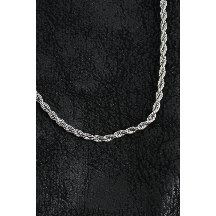 316L Çelik Burgu Zincir Model Gümüş Renk Erkek Kolye