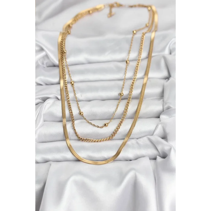 316L Çelik Gold Renk 3lü Kadın Kolye