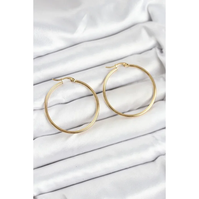 316L Çelik Gold Renk 35 mm Halka Kadın Küpe