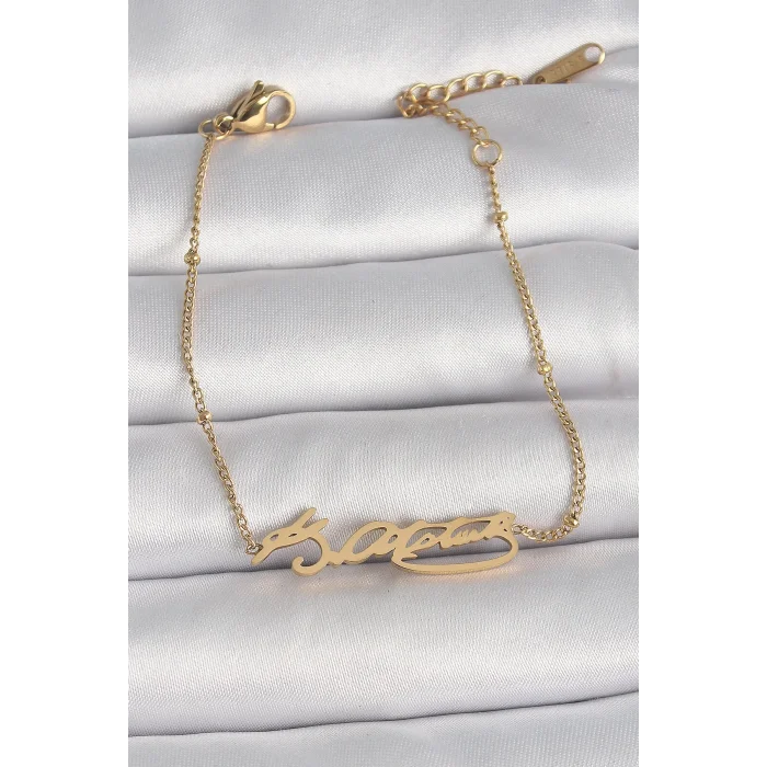 316L Çelik Gold Renk Atatürk İmza Model Kadın Bileklik