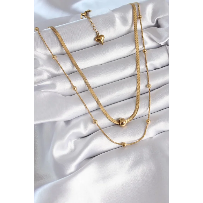 316L Çelik Gold Renk İtalyan Zincir Model Topçuk Detay Kadın Kolye