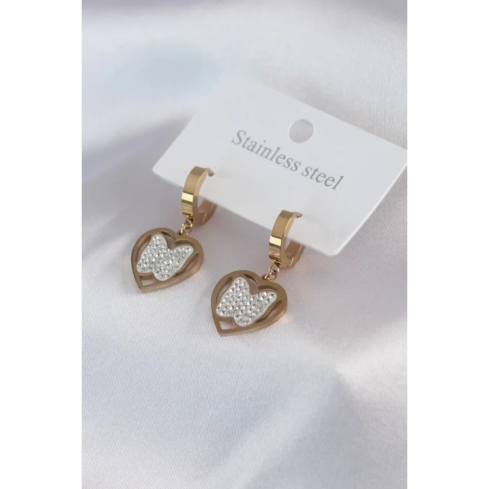 316L Çelik Gold Renk Kelebek Model Zirkon Taş Detay Kadın Küpe