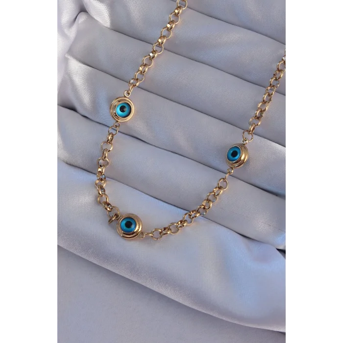 316L Çelik Gold Renk Nazar Boncuk Model Kolye