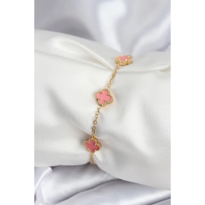 316L Çelik Gold Renk Pembe Baby Boy Yonca Kadın Bileklik