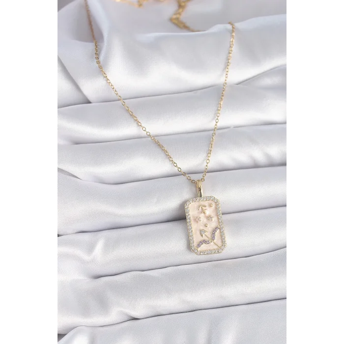 316L Çelik Gold Renk Zincir Yay Burcu Zirkon Taşlı Kadın Kolye