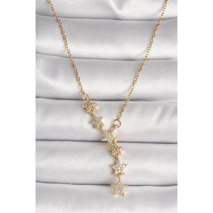 316L Çelik Gold Renk Zincir Zirkon Taşlı Yıldız Model Kadın Kolye