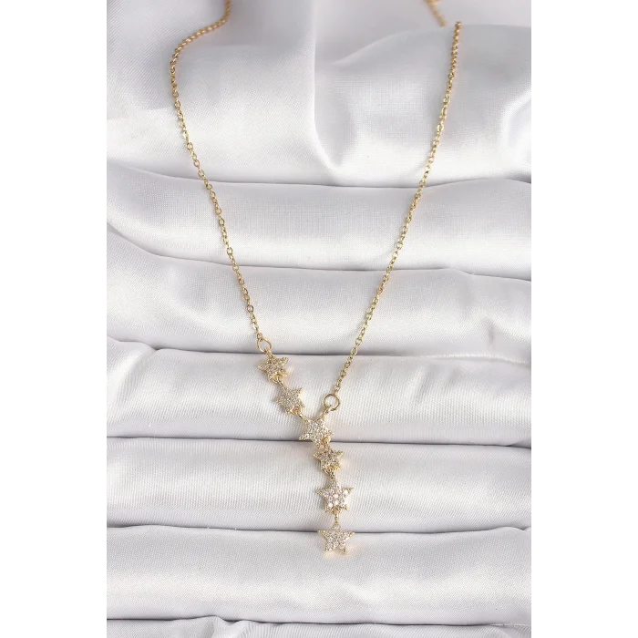 316L Çelik Gold Renk Zincir Zirkon Taşlı Yıldız Model Kadın Kolye
