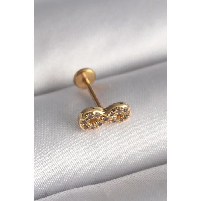 316L Çelik Gold Renk Zirkon Taşlı Sonsuzluk Model Tragus Piercing