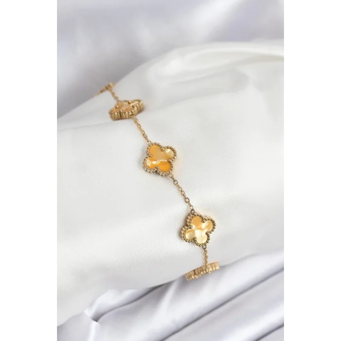 316L Çelik Gold Zincir Sarı Yonca Bileklik