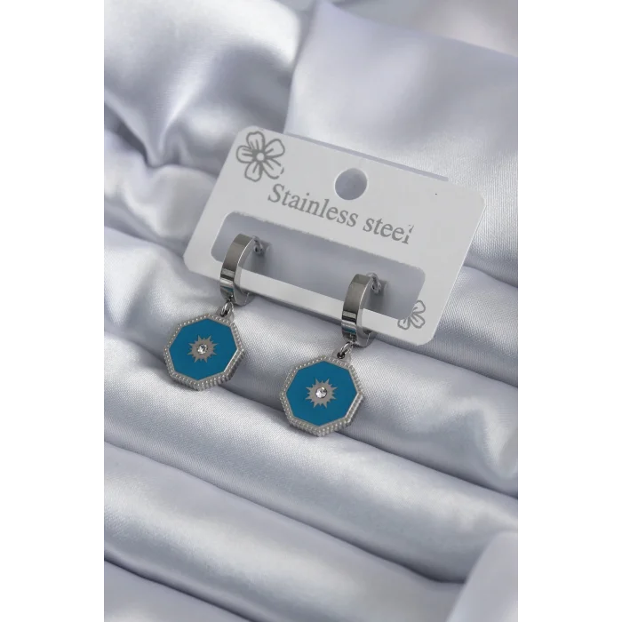 316L Çelik Gümüş Renk Geometrik Model Zirkon Taş Detay Kadın Küpe