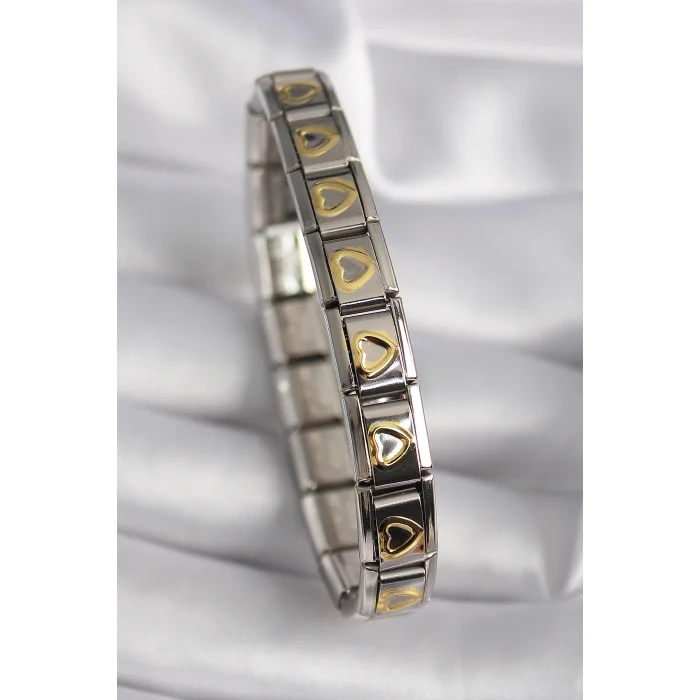 316L Çelik Gümüş Renk Gold Kalp İşleme Nomination Model Kadın Bileklik