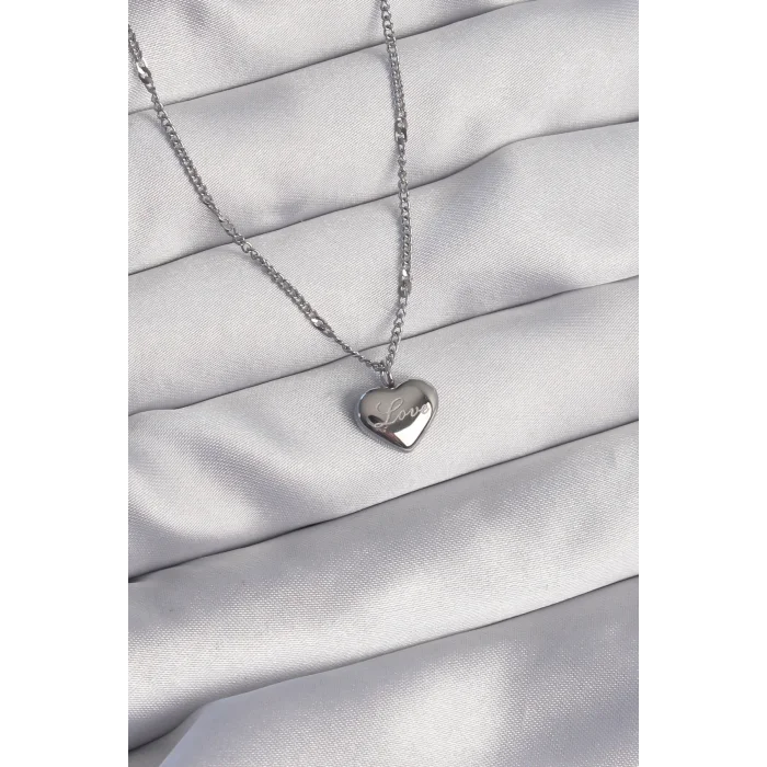 316L Çelik Gümüş Renk Kalp Model Love Kolye