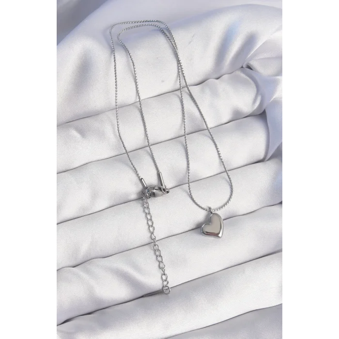 316L Çelik Gümüş Renk Minimal Kalp Tasarımlı Kolye